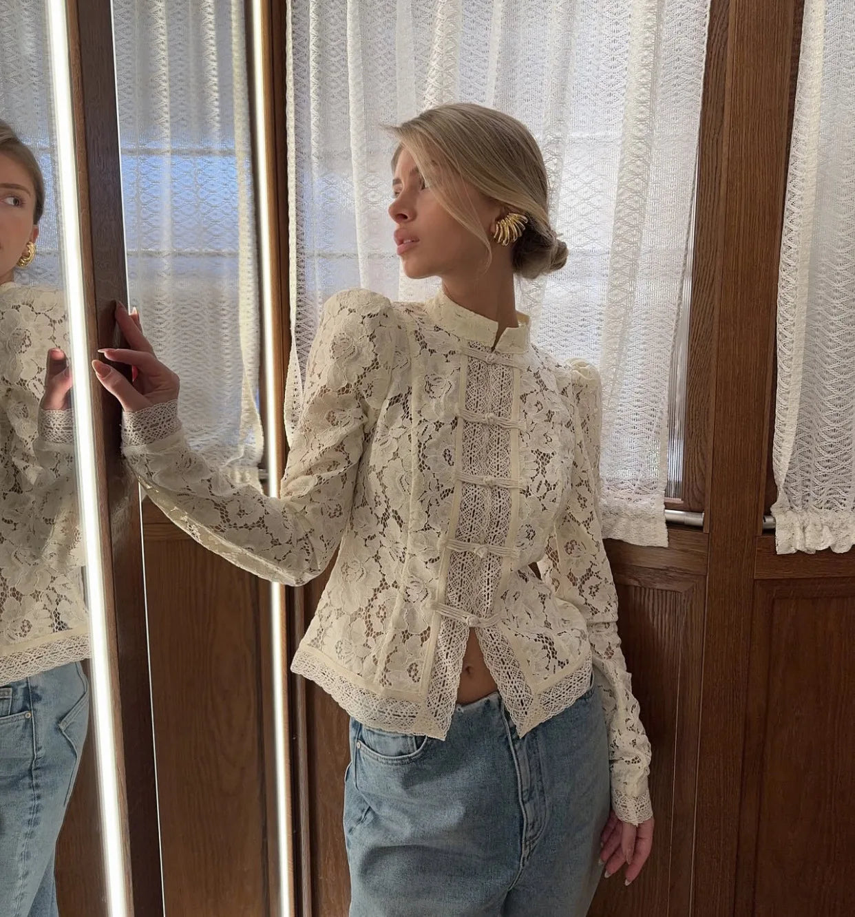 Summer Elegant Lace Hollow Out Party Blouse