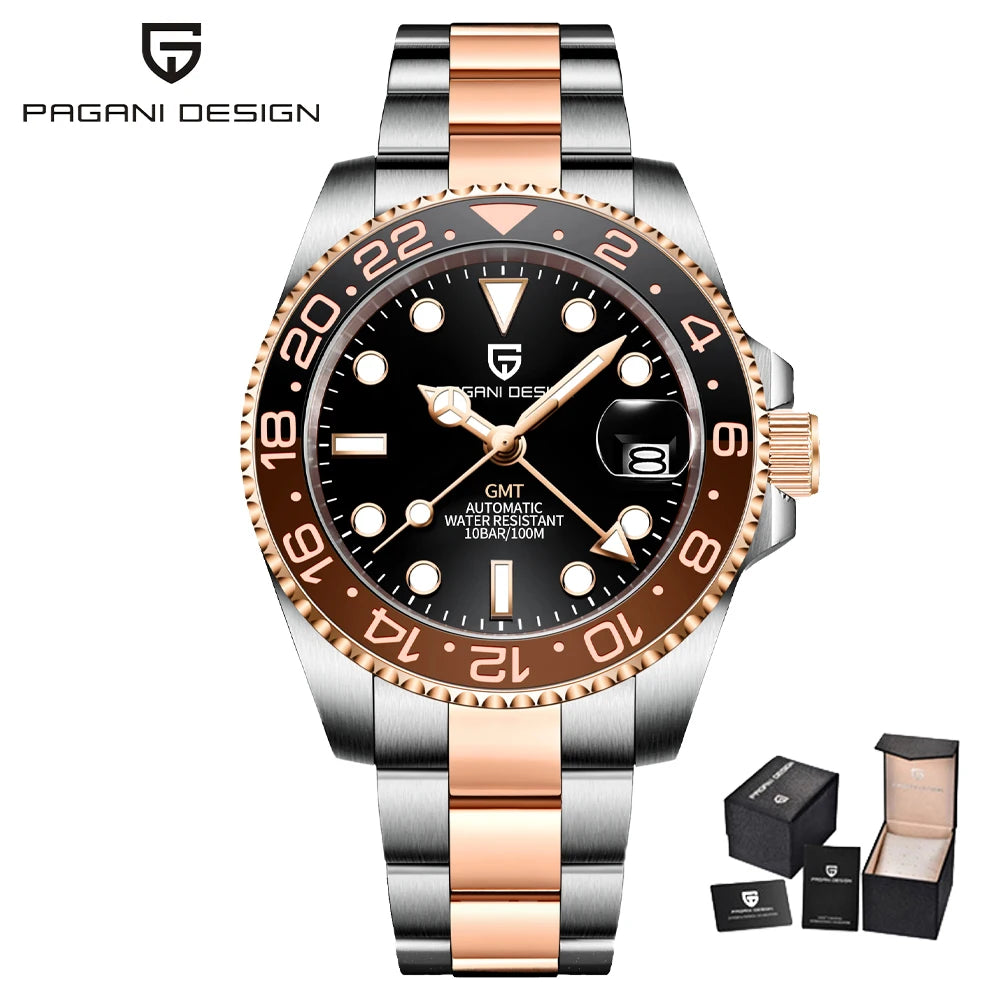 PAGANI DESIGN 2025 40MM GMT Mechanical Wristwatch Sapphire Ceramic Bezel  Automatic Watch Stainless Steel 100M Waterproof Watch