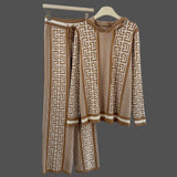 Geometric Knit Hoodie & High-Waist Wide-Leg Pants Set
