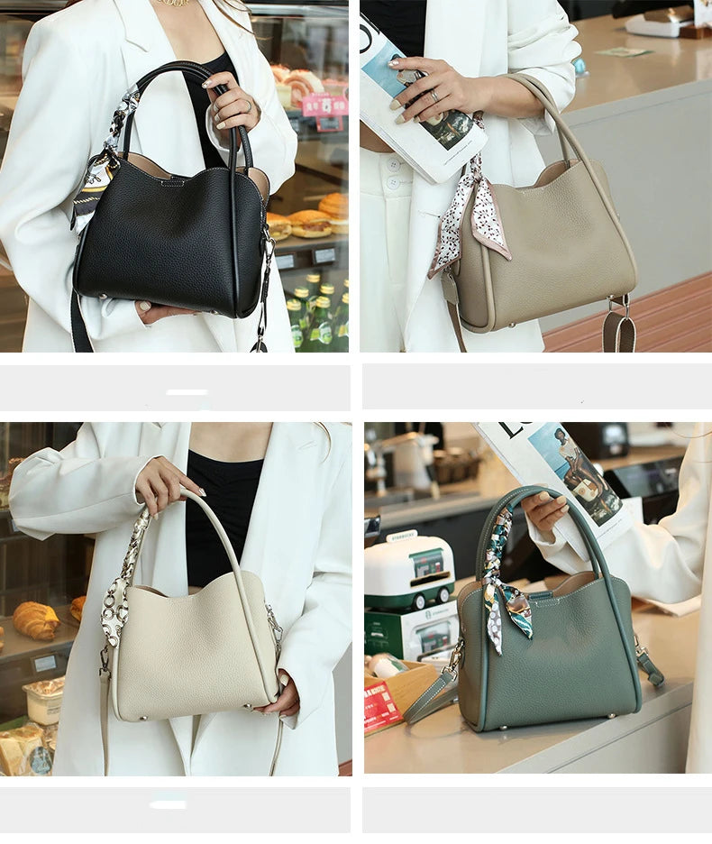 YANATARI Female Genuine Cow Leather Bag for Women Bag Blue Handbag New Crossbody Bucket Bag Luxury Shoulder Bag Tote Bag Medium