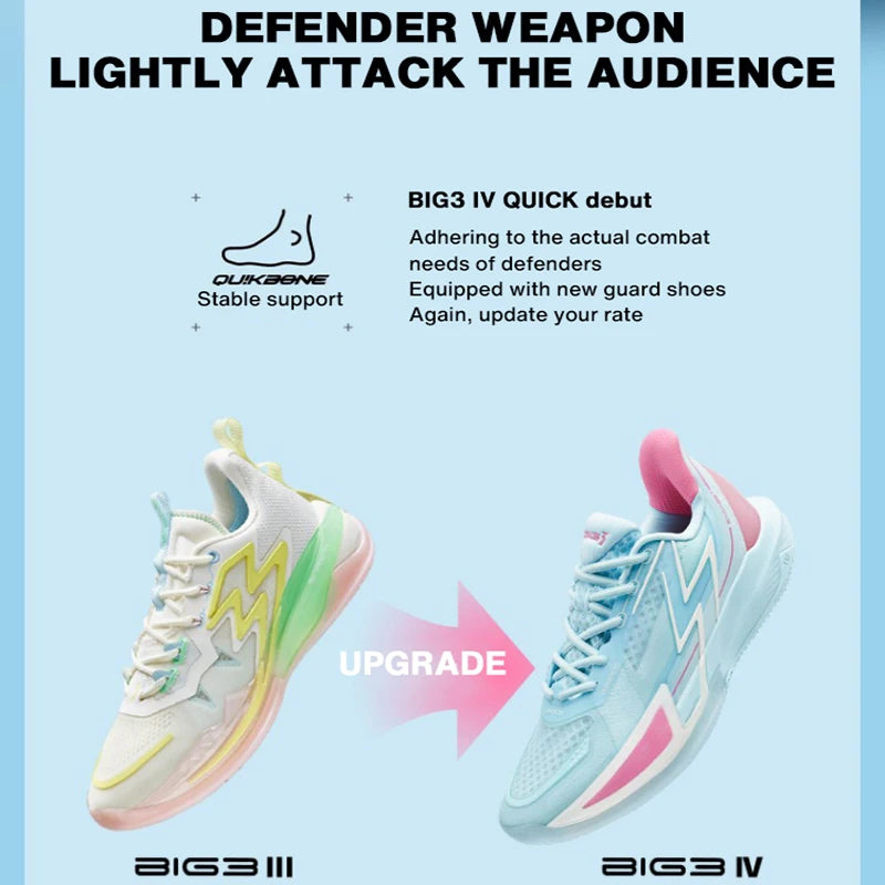 361 Degrees BIG3 4.0 Quick Men's Basketball Sports Shoes Wear-Resistant Non-Slip Mesh Breathable Low-Cut Sneaker Male 672321105