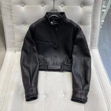 Natural Sheepskin Coat Women Autumn European and American Fashion Short Motorcycle Casual High Quality Hand-Woven Leather Jacket