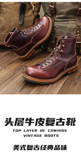 KOWM Hiking shoes men's walking boots British cowhide high top motorcycle boots ankle casual sneakers trekking shoes thick soled