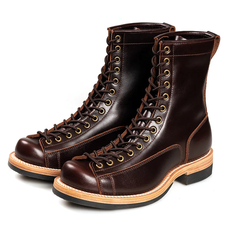 KOWM cow leather Hiking shoes Brown trekkin boots men  low cut workwear big toe shoes trendy casual ankle shoes walking sneakers