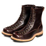 KOWM cow leather Hiking shoes Brown trekkin boots men  low cut workwear big toe shoes trendy casual ankle shoes walking sneakers