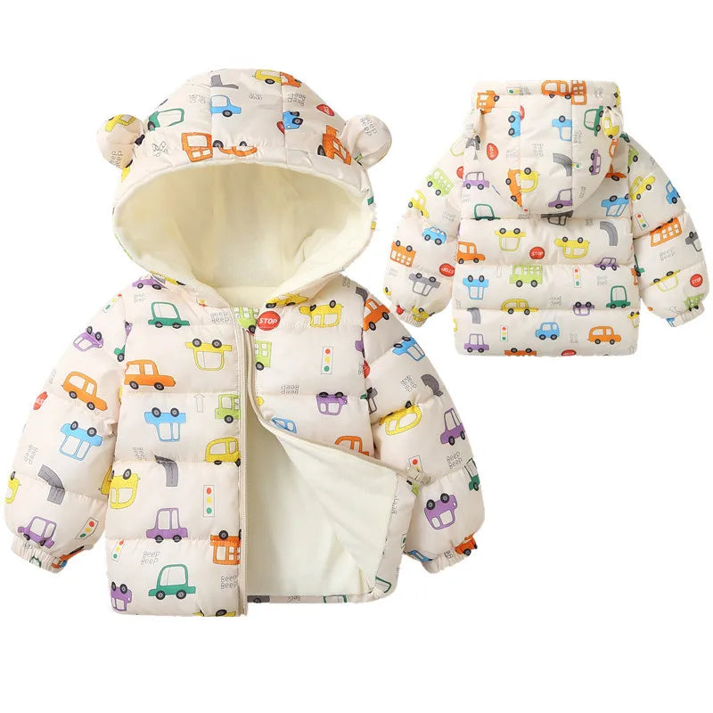 Kids’ Plush Cartoon Hooded Jacket