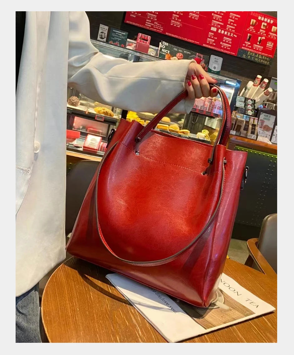 Zency Fashion Multifunctional Tote Handbag For Women 100% Genuine Leather Shoulder Crossbody Large Shopper Bag Underarm Red bag