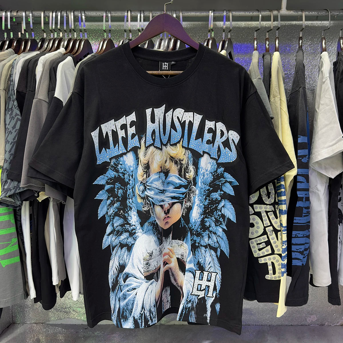Oversized Rhinestone Cotton Crew Neck T-Shirt
