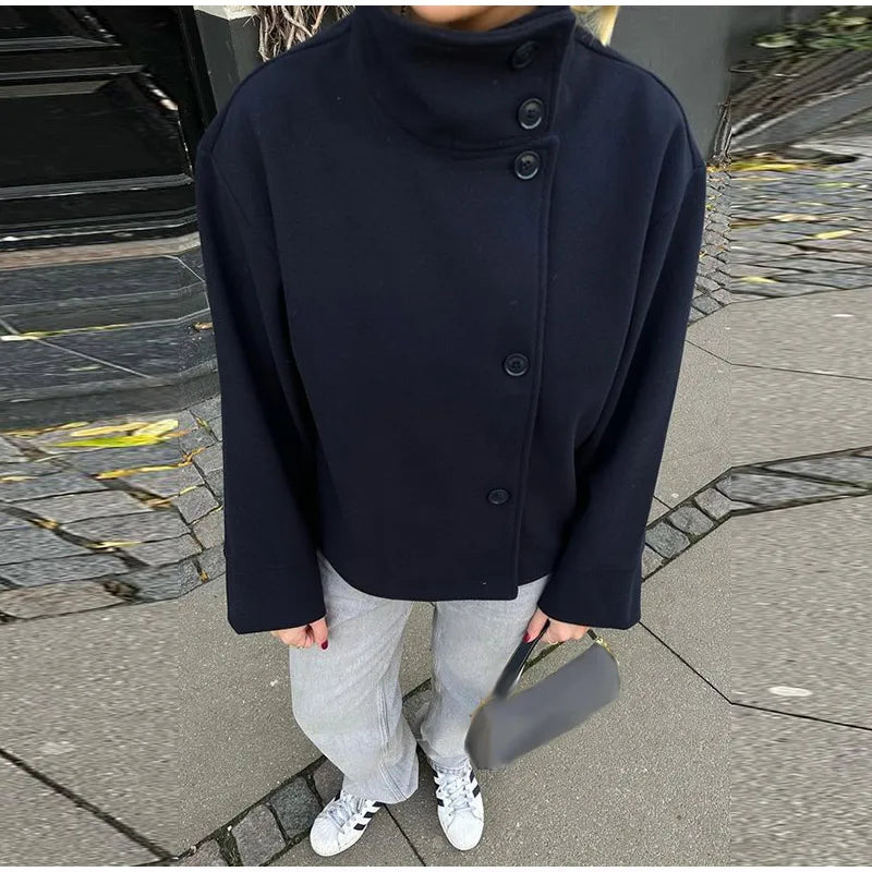 Stand Collar Woolen Short Coat