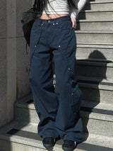 Vintage Rivet Patchwork Wide-Leg Jeans