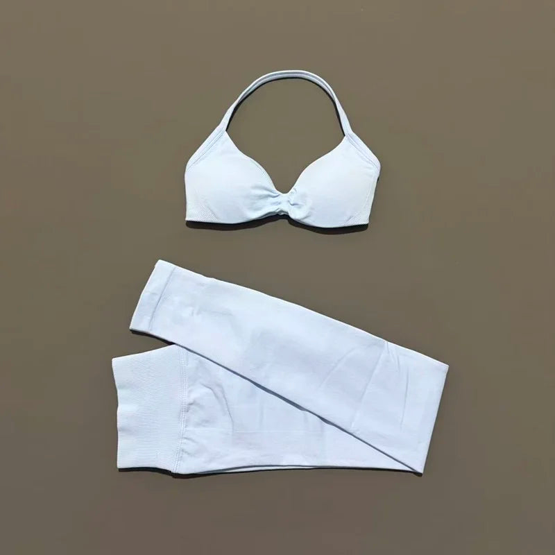 2Pcs HISTELLO Seamless Yoga Sports Set for Women Resistant Backless Bra Pilates Fitness Workout Running Leggings Gym Suit