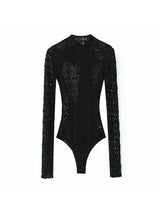 Women 2025 Autumn New Lace Bodysuit Women's Bodysuit Black Cutwork O-Neck Long Sleeves Bodysuits+Splicing Mini Skirt Suit