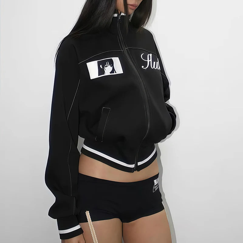 Korean Cartoon Baseball Jacket – Girls Kawaii Zip-Up