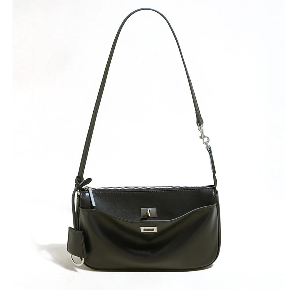 2026 Spring New Luxury Brand Women Shoulder Bags Split Leather Black Handbags Women Fashion Gold Buckle Underarm Bags