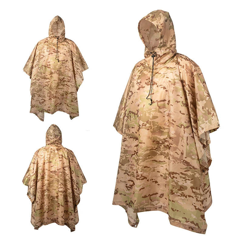 Military Camo Waterproof Rain Poncho & Shelter