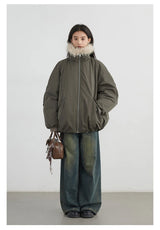 Women's Hooded Down Jacket with Faux Fur Collar