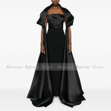 Modern Column Evening Dress with Wrap Satin Strapless Elegant Evening Gowns for Women Back Split Luxurious Formal Party Dresses