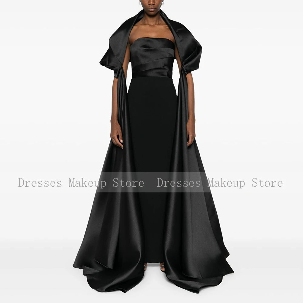 Modern Column Evening Dress with Wrap Satin Strapless Elegant Evening Gowns for Women Back Split Luxurious Formal Party Dresses