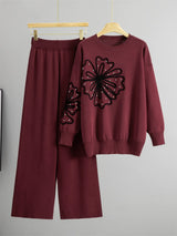 USA-Made Chic Rhinestone Knitted 2-Piece Set – High-Waist Wide Leg Lounge Outfit