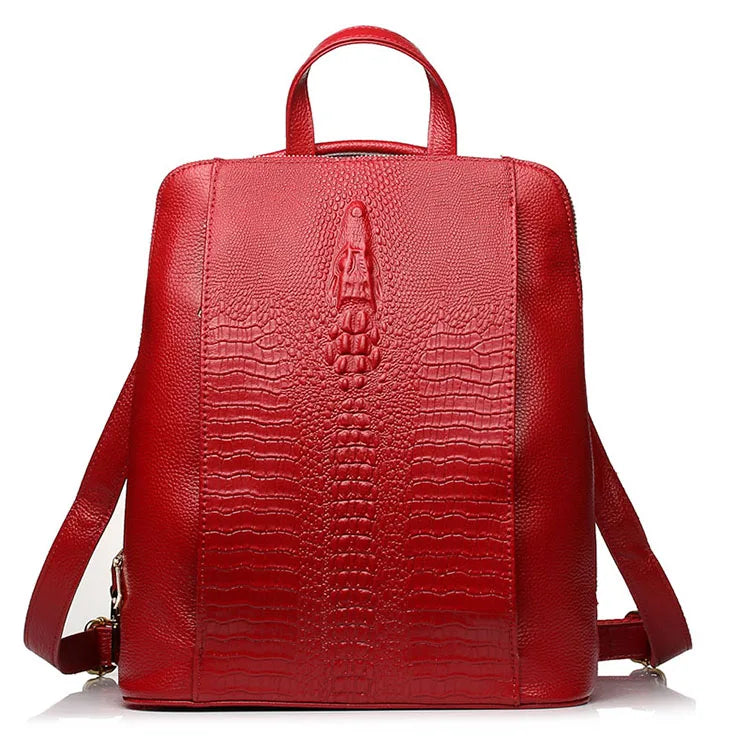 Zency Women's Crocodile Leather Backpack 100% Genuine Natural Travel Work School Bag with Notebook Compartment Laptop Carry-on
