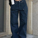 Vintage Rivet Patchwork Wide-Leg Jeans