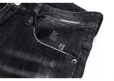 Men's Slim-Fit Distressed Black Grey Denim Jeans