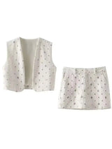 Elegant Sequin Skirt Sets For Women 2 Pieces Shinny Sleeveless Vest Women Suits 2024 Summer Fashion Zipped Skirts Set
