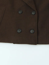 NLZGMSJ Vintage Casual Chic Women Overcoat Solid Pockets Double-breasted Short Coat New Fashion 2025 Winter Holiday Coats