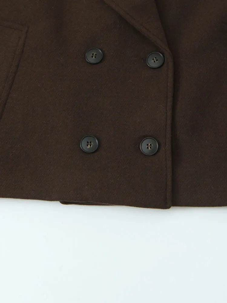 NLZGMSJ Vintage Casual Chic Women Overcoat Solid Pockets Double-breasted Short Coat New Fashion 2025 Winter Holiday Coats