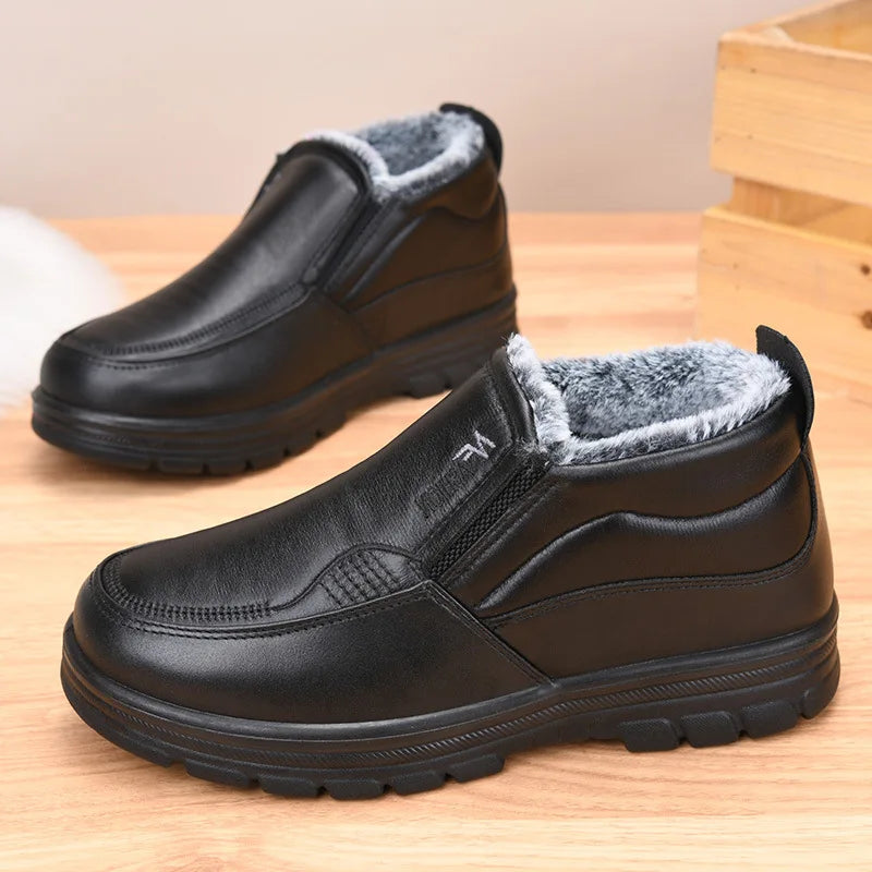 Men’s Waterproof Leather Snow Boots – Anti-Slip Winter Warmth