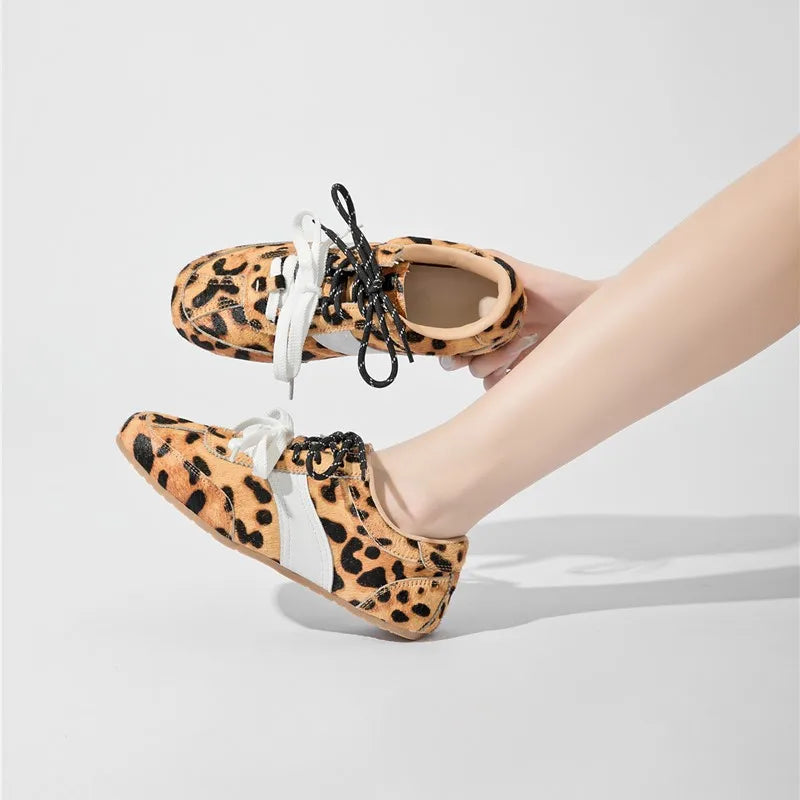 AIYUQI Women's Flat Shoes 2026 New Genuine Leather And Horse Hair Female Sneakers Large Size Lace-up Shoes For Women