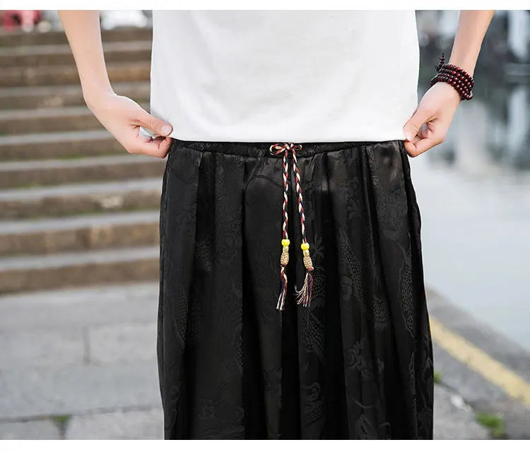 Men’s Ice Silk Dragon Jacquard Bloomers