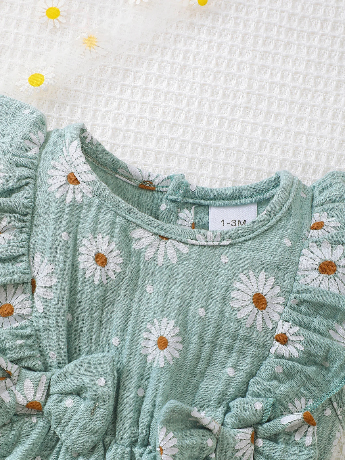 0-18 Months Baby Girl Clothes Set 2Pcs Daisy Print Romper Ruffle Bow Jumpsuit + Hat Summer Infant Newborn Casual Clothing Outfit