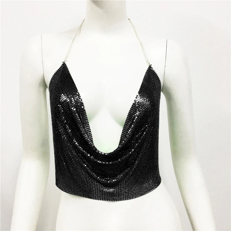 Women's Glitter Sequin Halter Top | Backless Camisole
