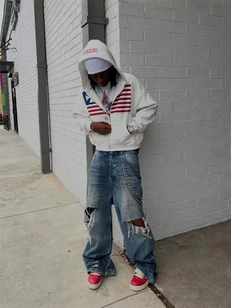 Men's Y2K Colorblock Zip-Up Hoodie