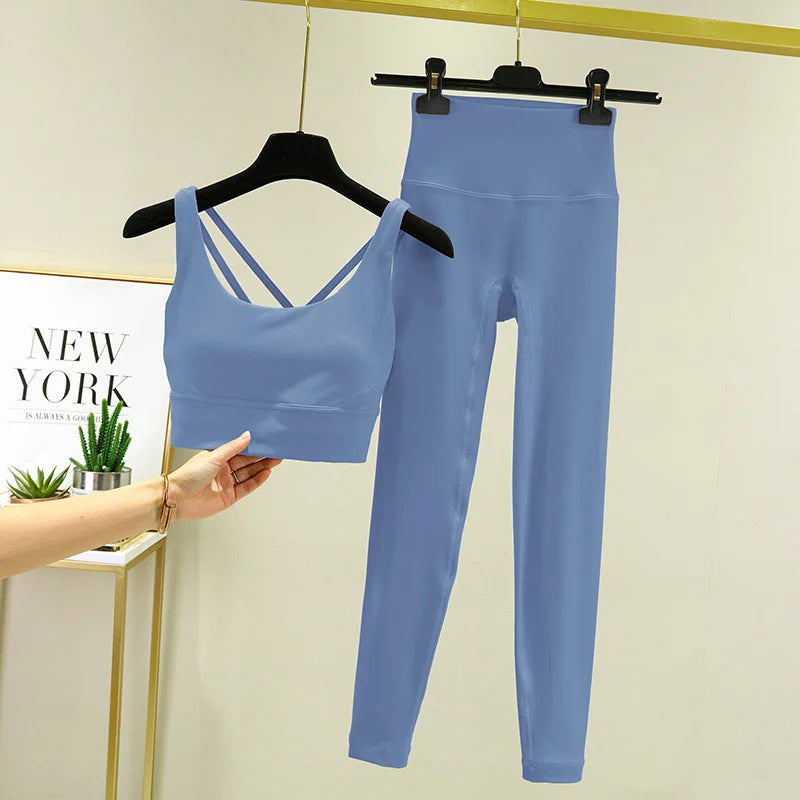 TRY TO BN 2 Piece Yoga Set Women's Tracksuit Sports Bra High Waist Leggings Tummy Control Squat Proof Workout Outfit Gym Clothes