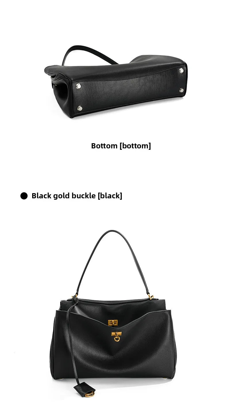 Large Capacity Women's Leather Handbag High-End Single Shoulder Crossbody Tote for Commuting