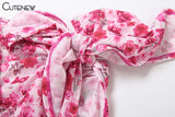 Floral One-Shoulder Ruffle Midi Dress