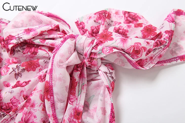 Floral One-Shoulder Ruffle Midi Dress