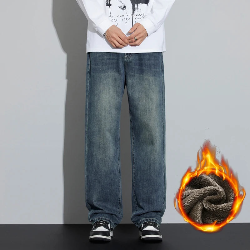 Men's Fleece-Lined Wide-Leg Jeans – Winter Warmth