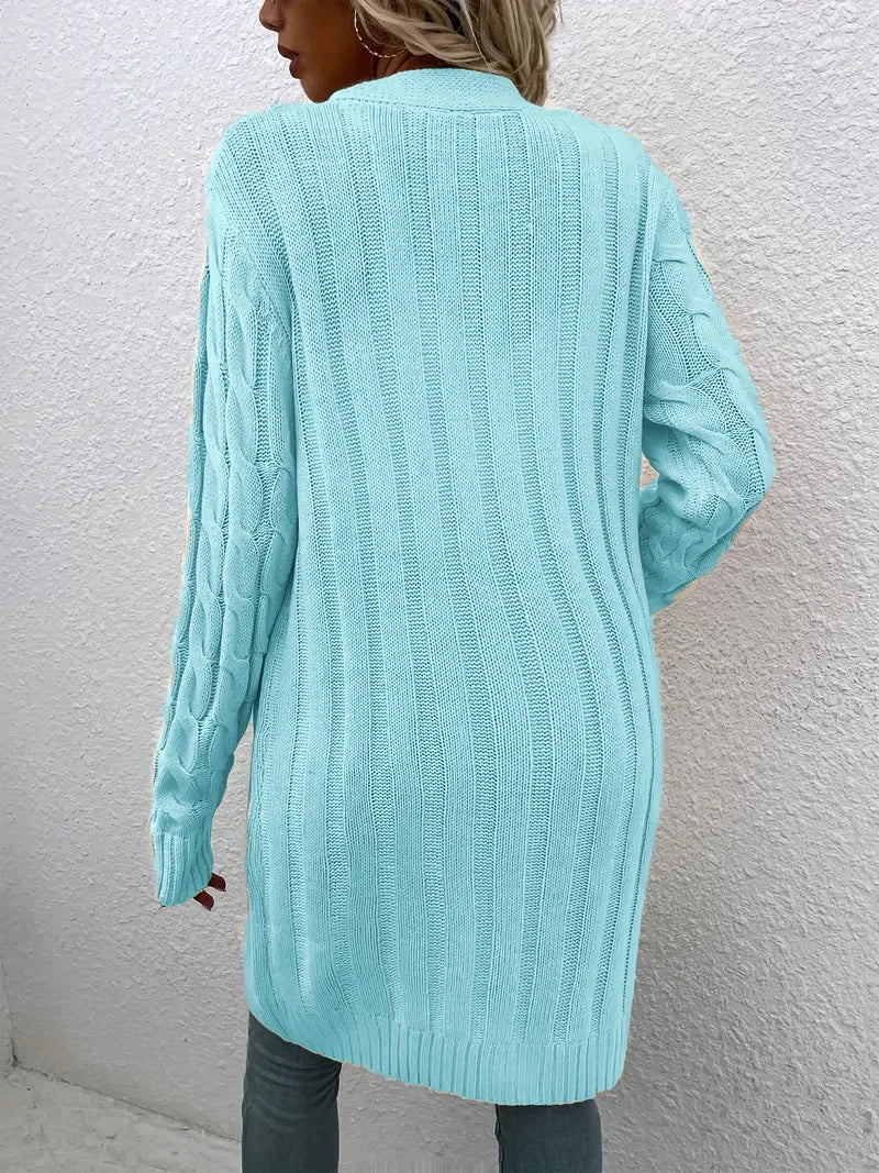 Women's Long Twisted-Knit Button-Front Cardigan Sweater