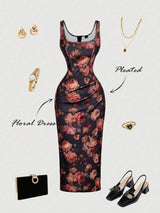 Women's Elegant Burgundy Sleeveless Fitted PU Dress