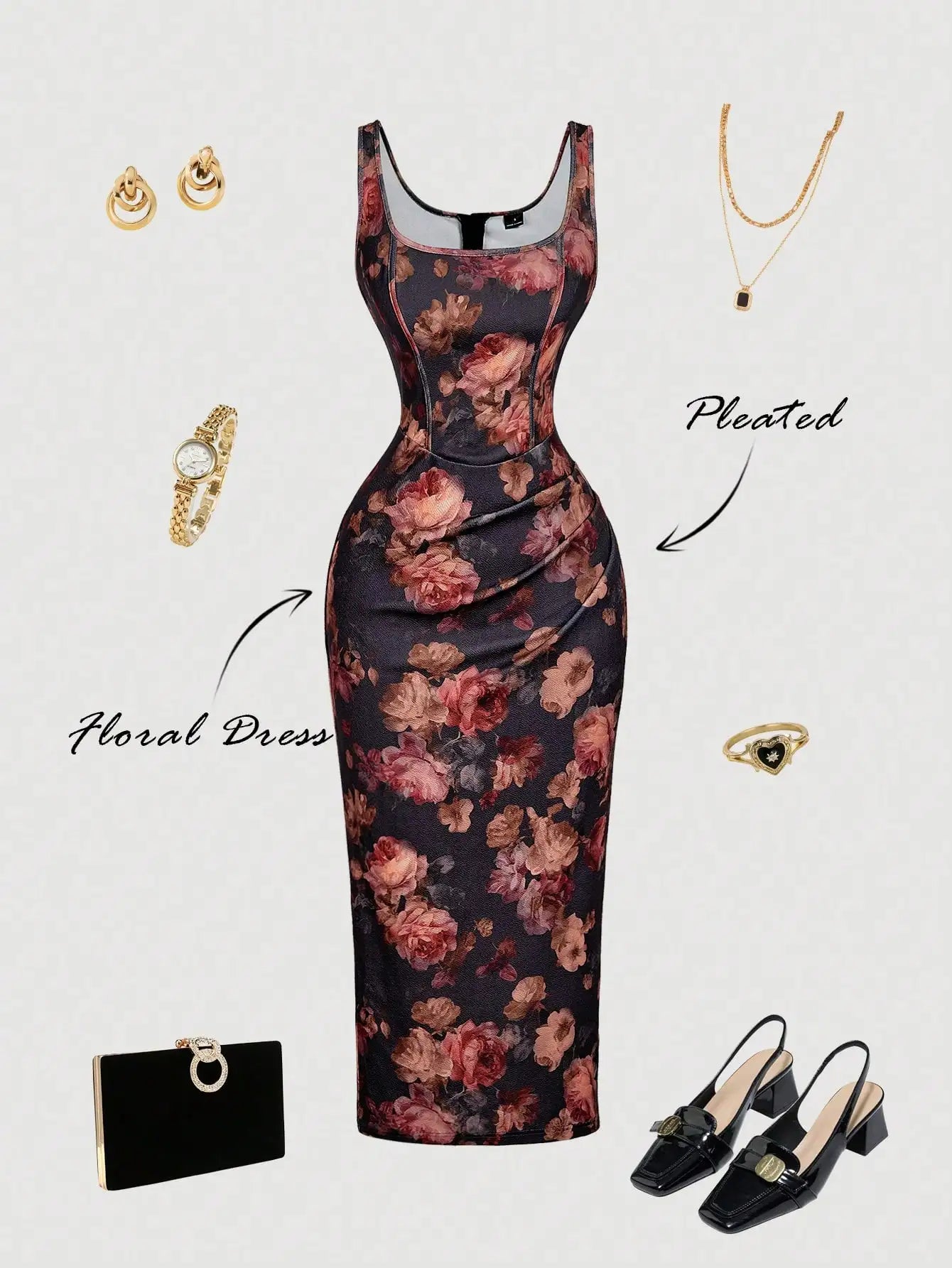 Women's Elegant Burgundy Sleeveless Fitted PU Dress