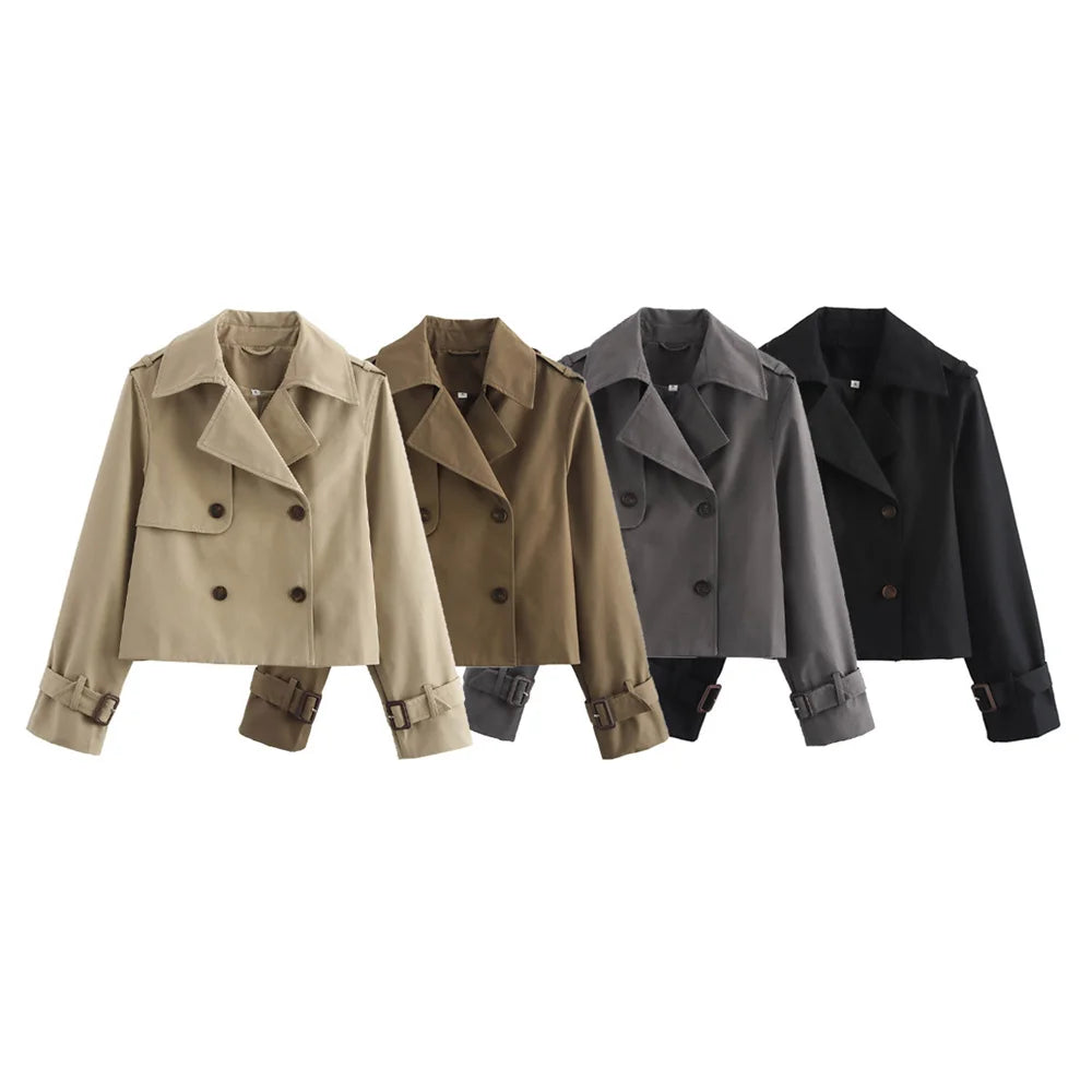 Vintage Cropped Double-Breasted Trench
