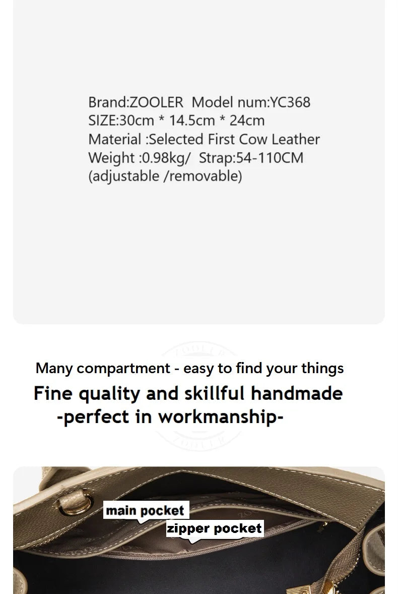 Hot Seller ZOOLER Quality Handmade 100%  Genuine Leather Women Handbag Luxurious Tote Shoulder Bags Female Business Use#YC368