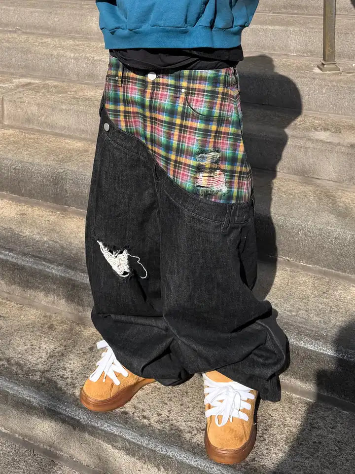 Unisex Y2K Plaid Baggy Jeans