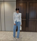 2026 Summer Lace Printed Shirts Tops Female Hollow Out Fashion Commute Vintage See-Through Blouse Women's Lace Shrug Shirts New