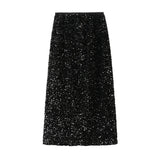 High Waisted Sequin Maxi Skirt Women Elegant Shiny Straight Skirts With Slit Summer Spring Black Long Sequin Skirt For Women