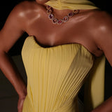 Bella Customized Yellow Strapless Pleated Ruched Bodice Cape Elegant Fitted Flowy Maxi Skirt Party Dresses robes de soirée 2025