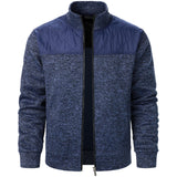 Men's Autumn/Winter Zip-Up Knit Jacket – Striped Check Stand Collar Sweater Coat